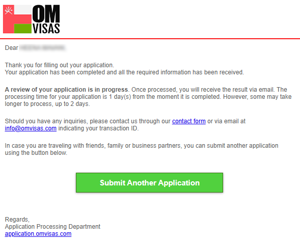 oman visa pending notification